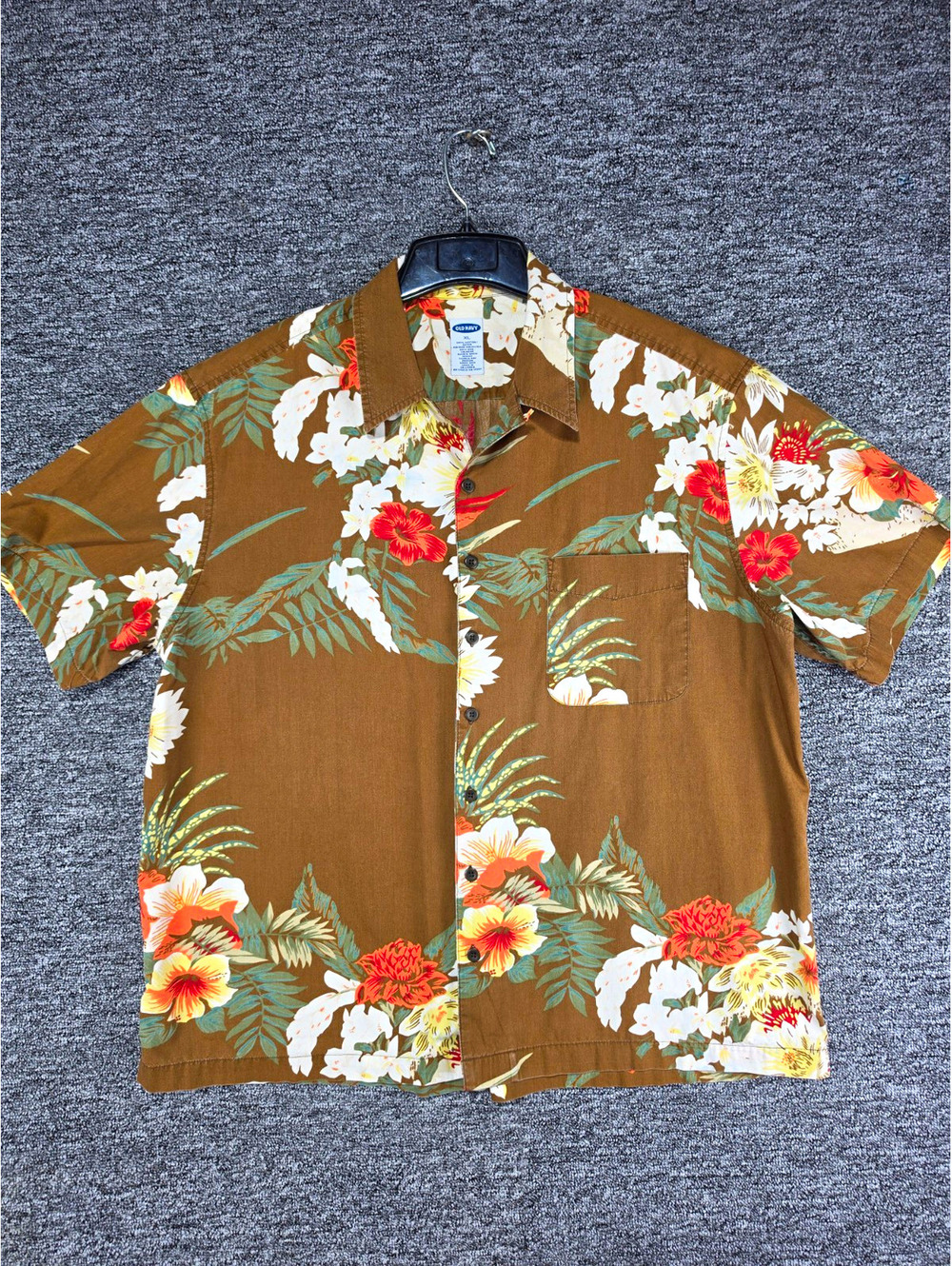 Old Navy Men's XL Brown Floral Hawaiian Short Sleeve Shirt Pockets